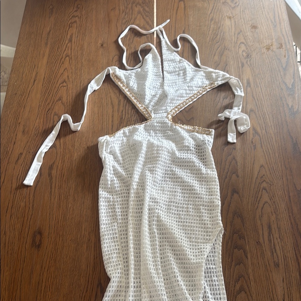12th Tribe White Maxi Dress with Gold Trim - Picture 2 of 7